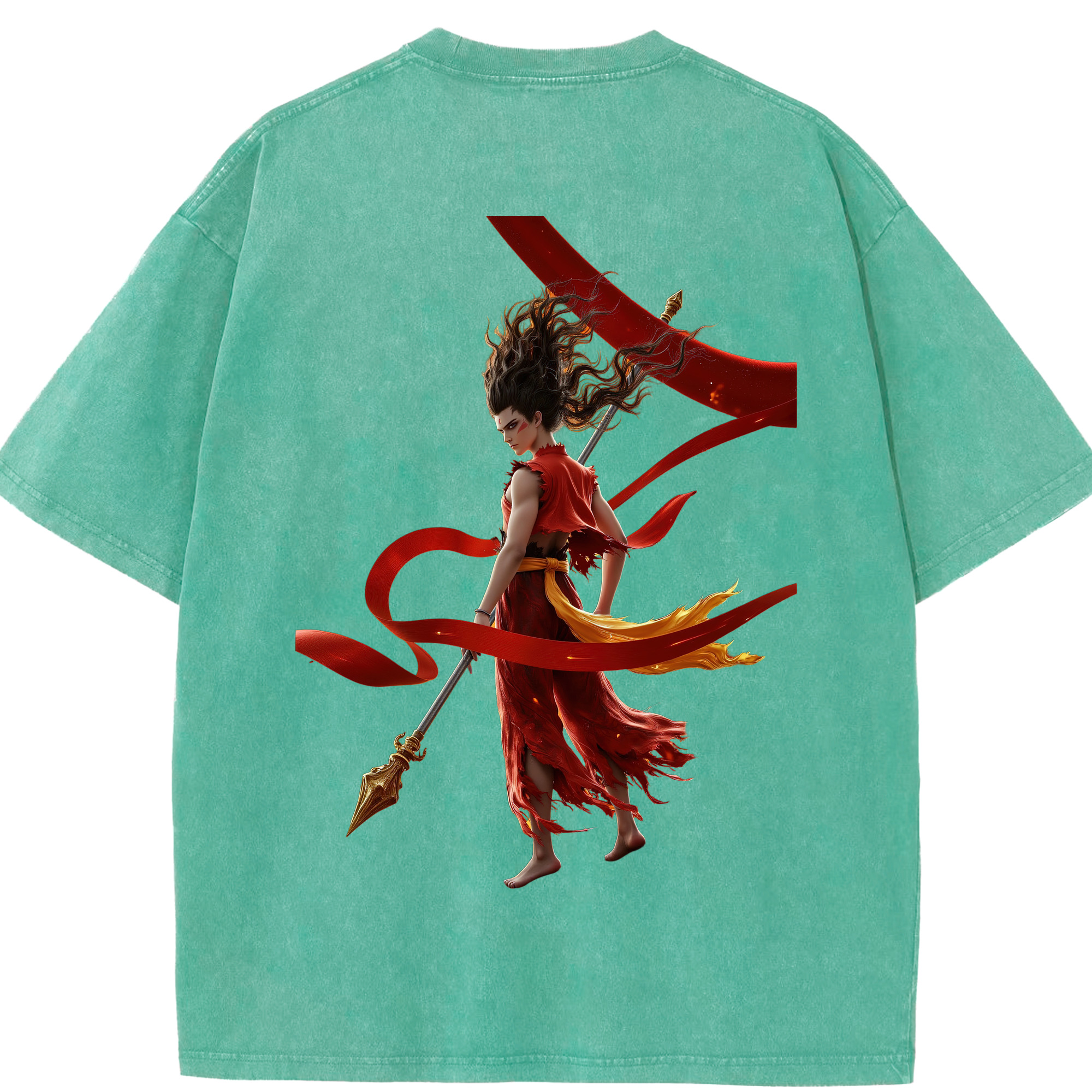 （画像用） Ne Zha 2 ナタ 魔童の大暴れ 綿100% ヴィンテージ風 半袖Tシャツ（背面プリント）
